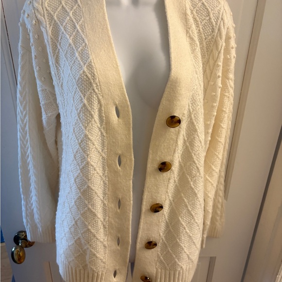 Final Price ** Cream Cable Knit Cardigan Sweater - Picture 2 of 4
